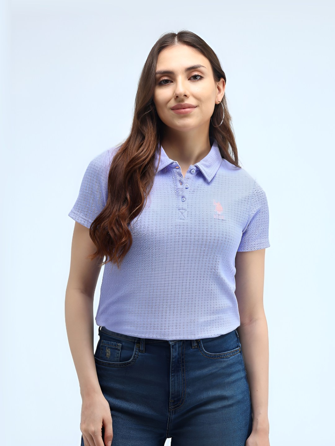 

U.S. Polo Assn. Women Women Polo Collar Pockets T-shirt, Purple