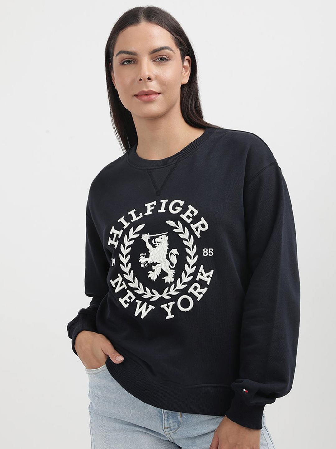 

Tommy Hilfiger Women Typography Printed Embroidered Sweatshirt, Navy blue