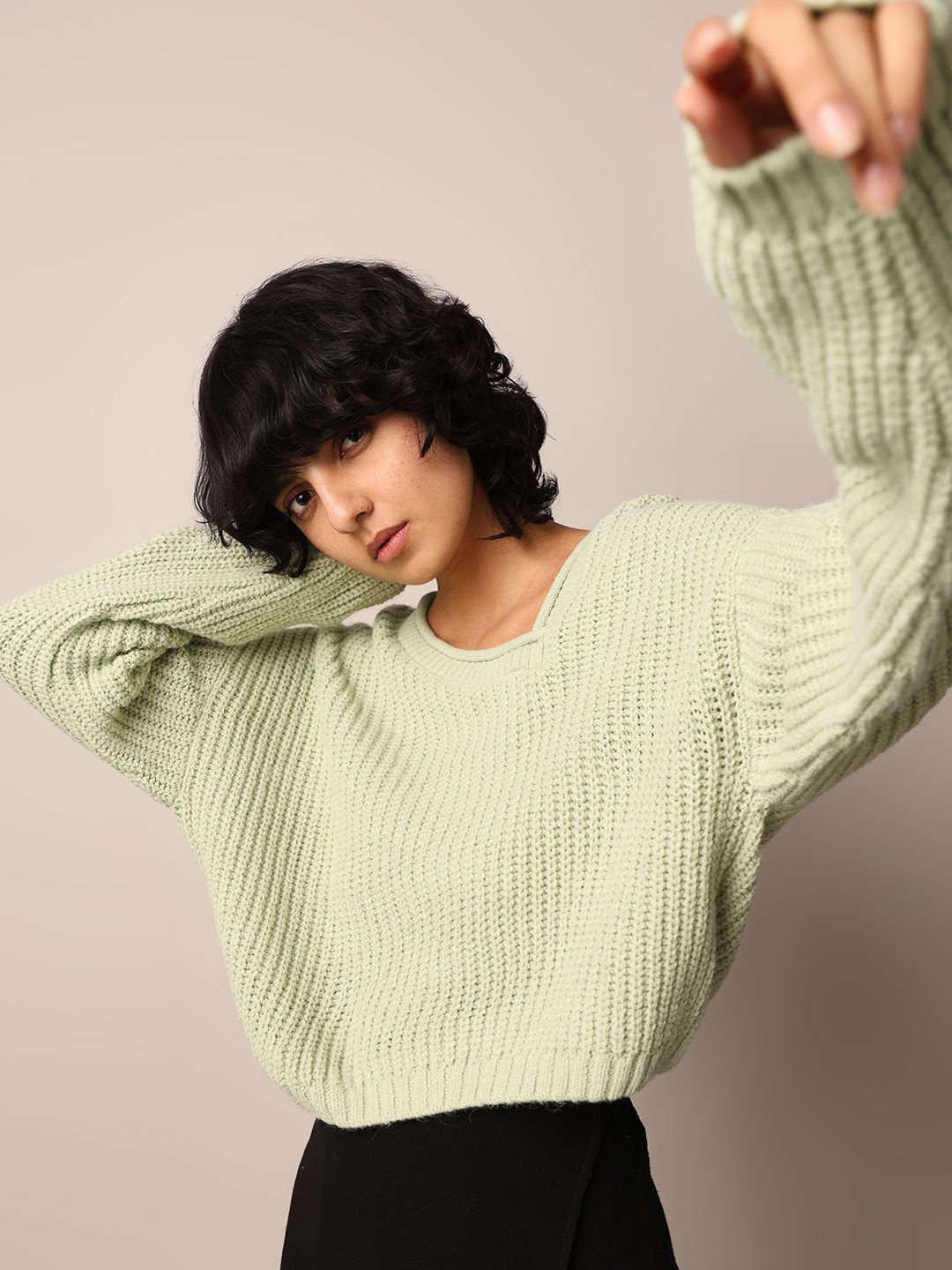 

ONLY Women Cable Knit Ribbed Pullover, Green