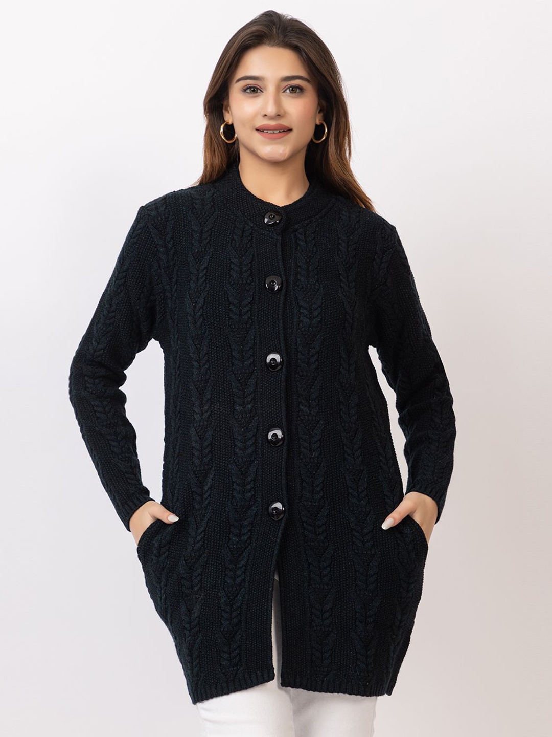 

TWENTY ME Women Embroidered Woollen Cardigan with Embroidered Detail, Navy blue