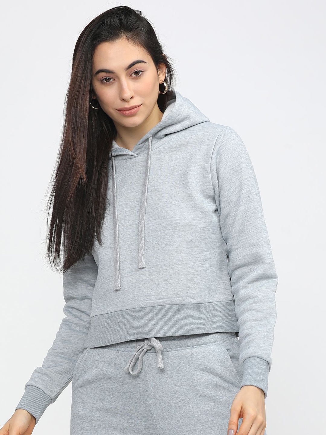 

Tokyo Talkies Women Solid Hooded Sweatshirt, Grey