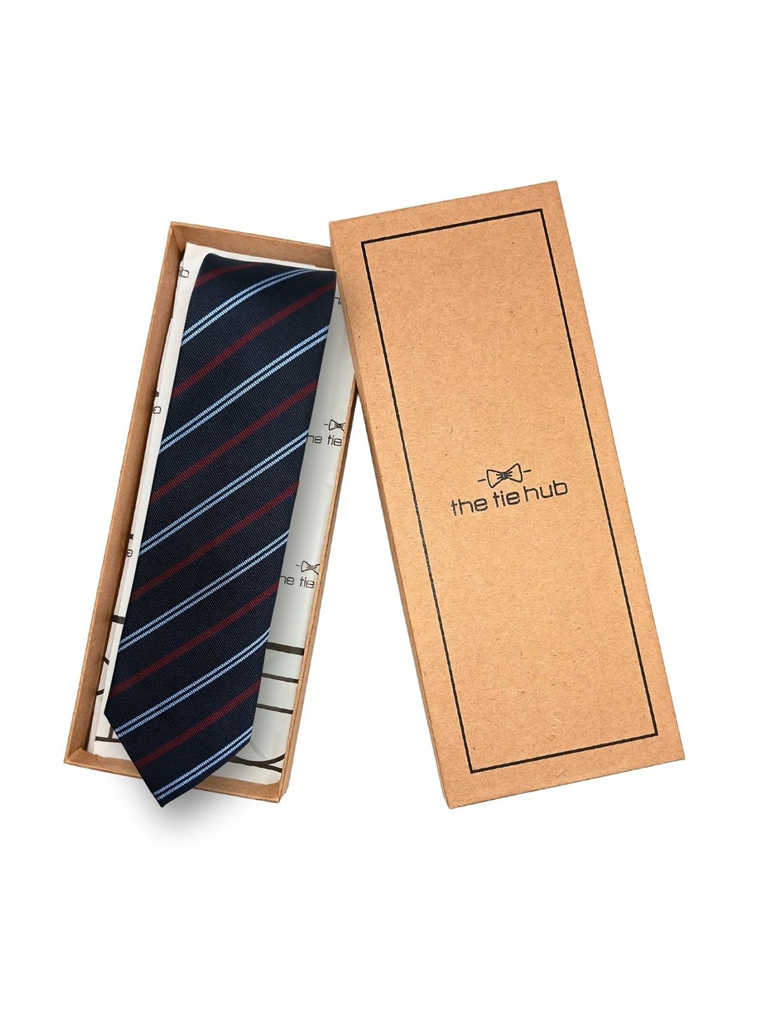 

The Tie Hub Men Striped Broad Tie, Navy blue