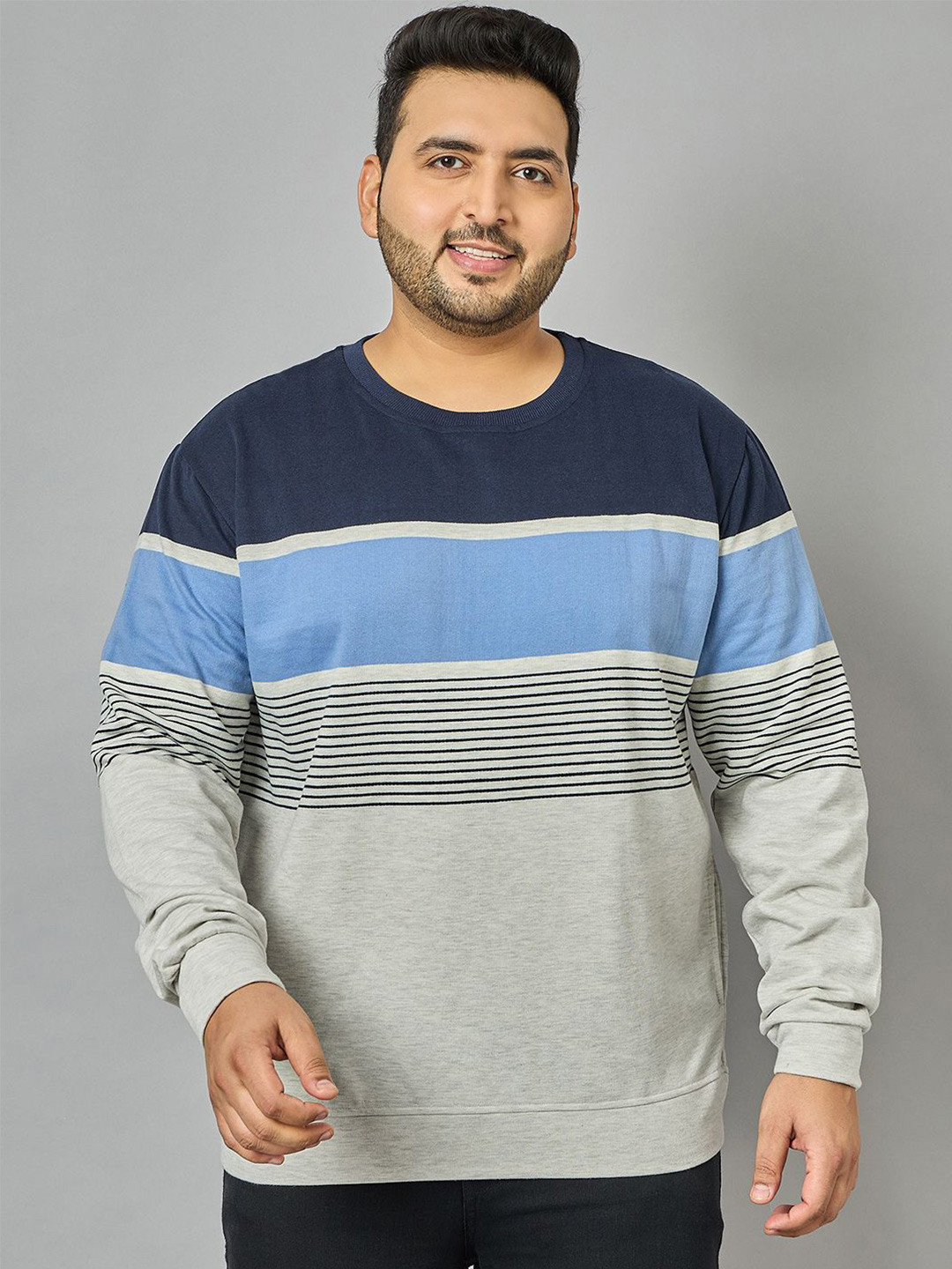 

AUSTIVO Men Plus Size Striped Sweatshirt, Navy blue