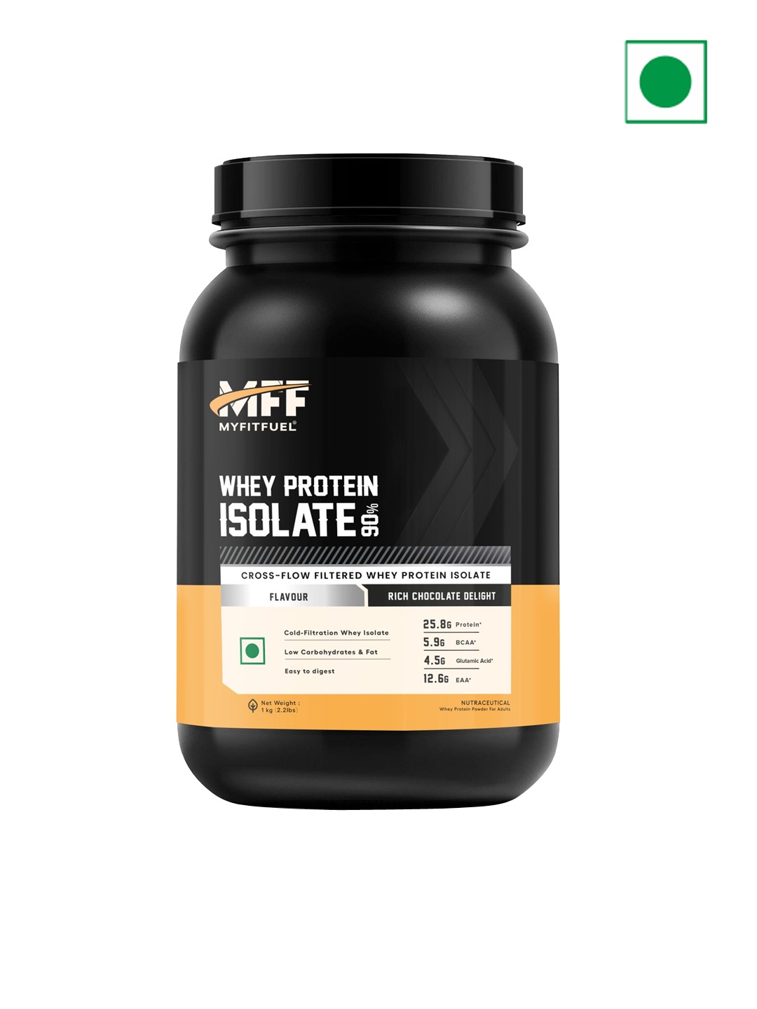 

MyFitFuel Whey Protein Isolate 90% -Rich Chocolate Delight- 1 Kg, Brown