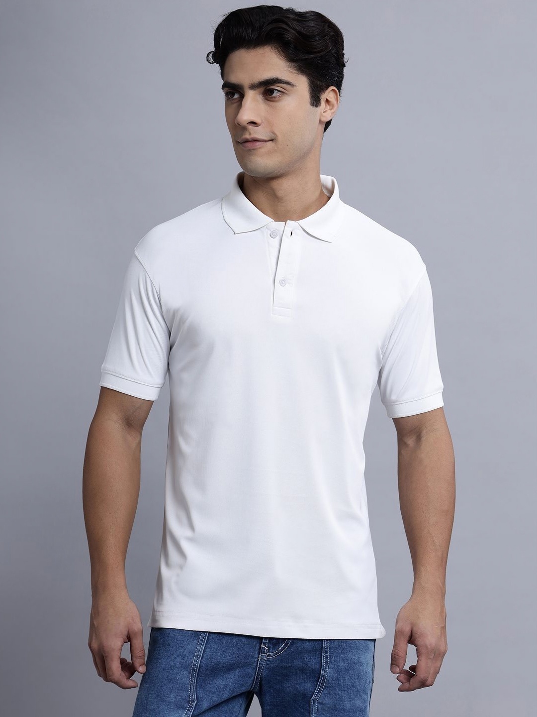 

N AND J Men Polo Collar Raw Edge T-shirt, White