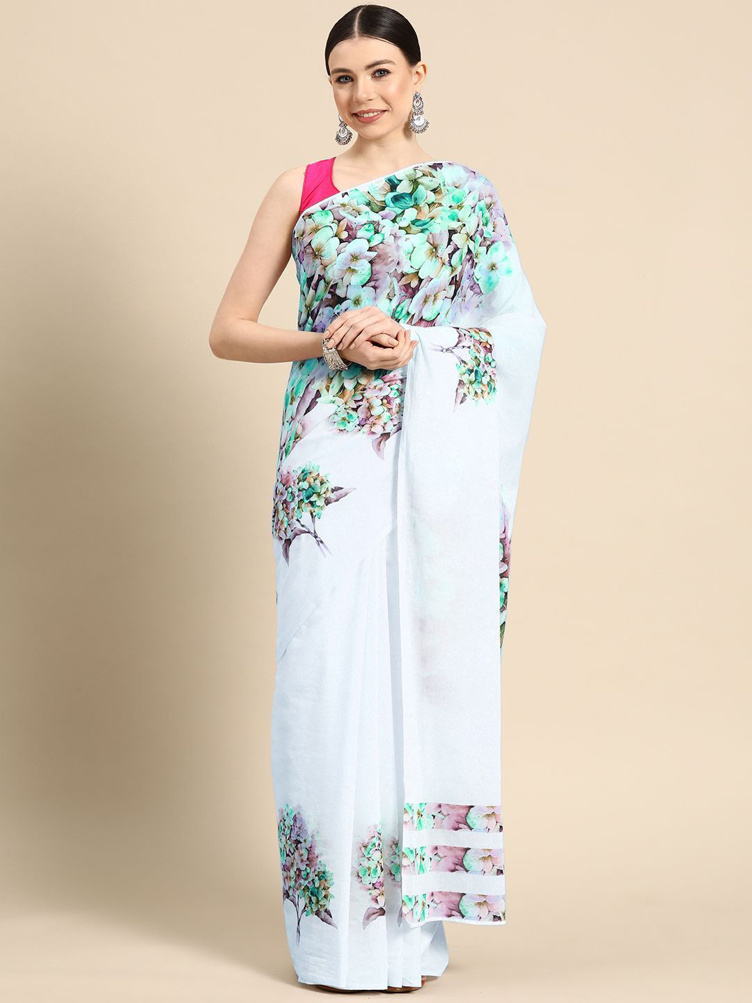 

BUTA BUTI Women Floral Printed Pure Cotton Saree, Green