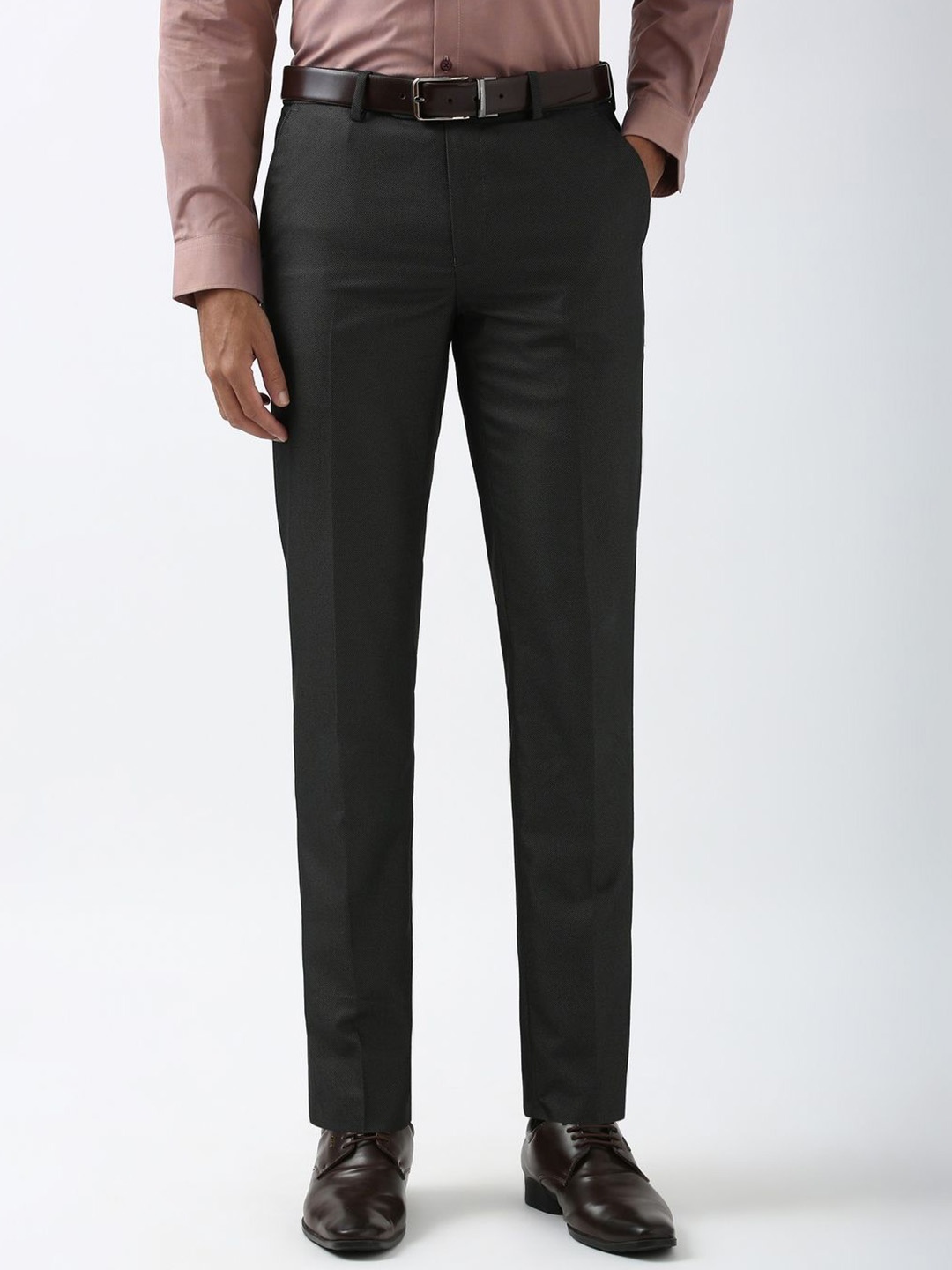 

Peter England Men Printed Slim Fit Trousers, Black