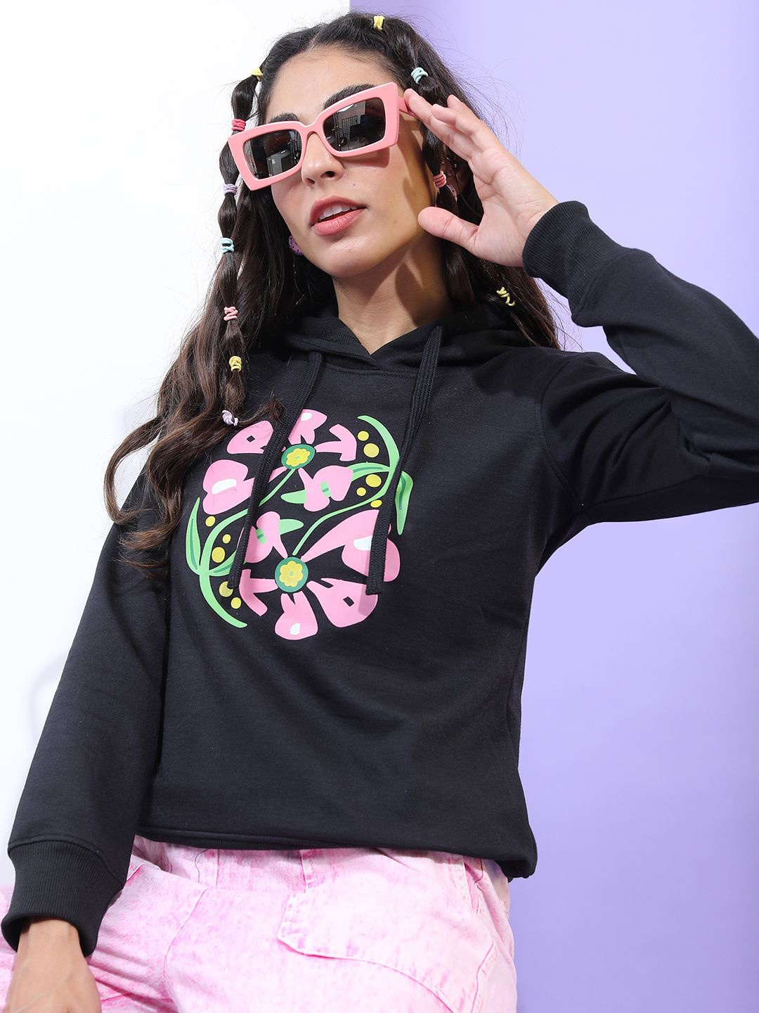 

Tokyo Talkies Women Graphic Printed Hooded Sweatshirt, Black