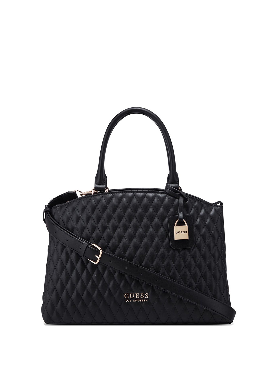 

GUESS PU Structured Satchel with Quilted, Black