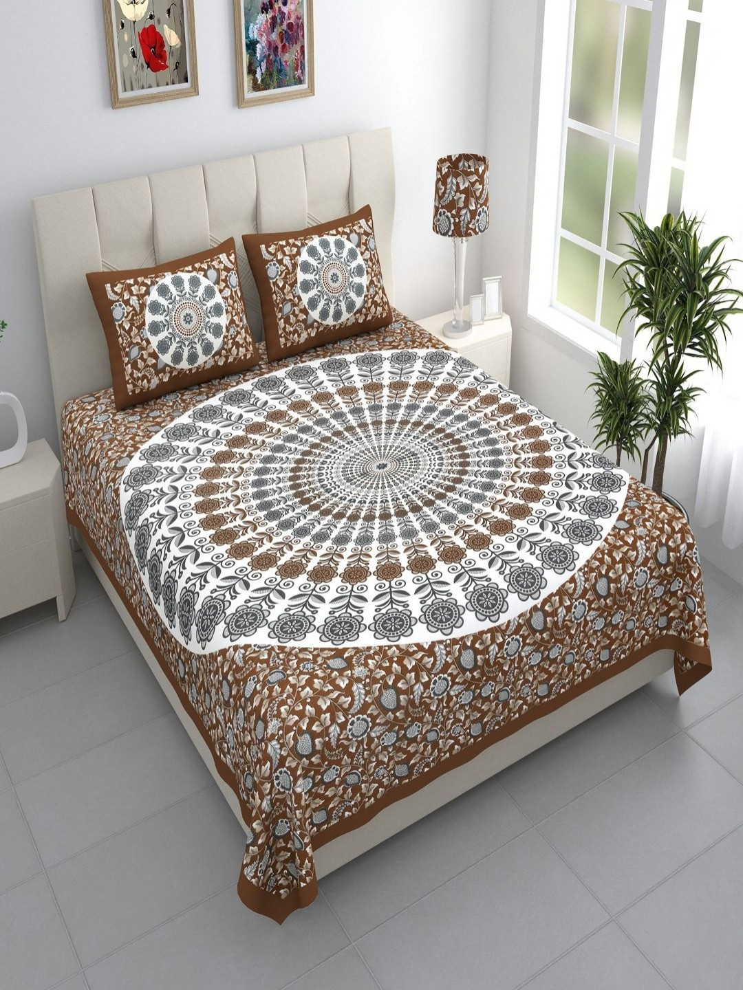 

Bombay Spreads Brown & White Floral 144 TC King Bedsheet with 2 Pillow Covers