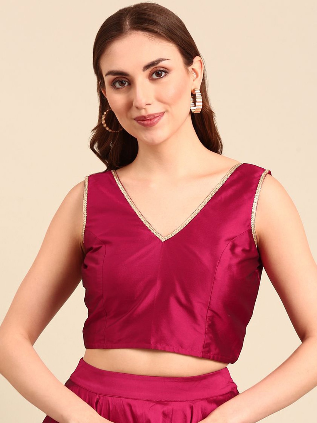 

De Moza Women V Neck Sleeveless Saree Blouse, Pink