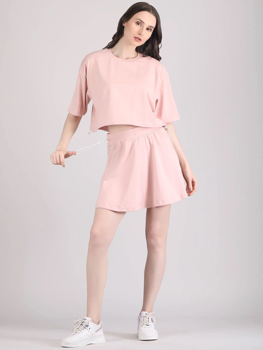 

Raxedo Round Neck Pure Cotton T-Shirt With Skirt, Peach