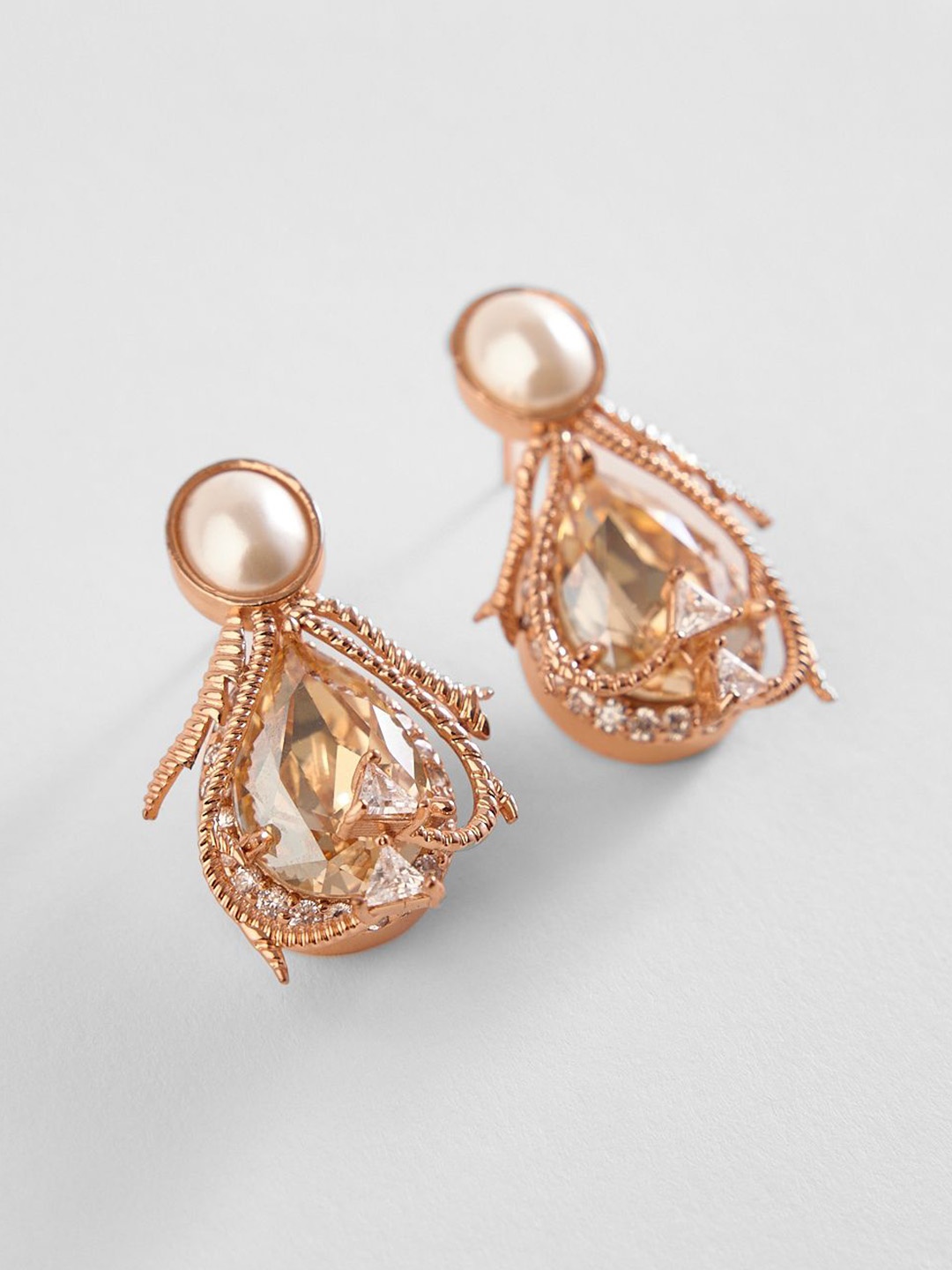 

Outhouse Rose Gold-Plated Stones Studded Contemporary Studs