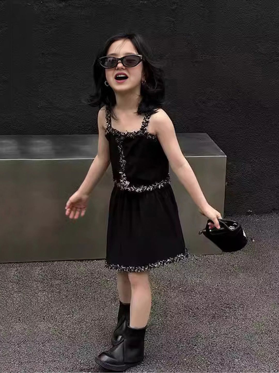 

INCLUD Girls Top with Skirt, Black