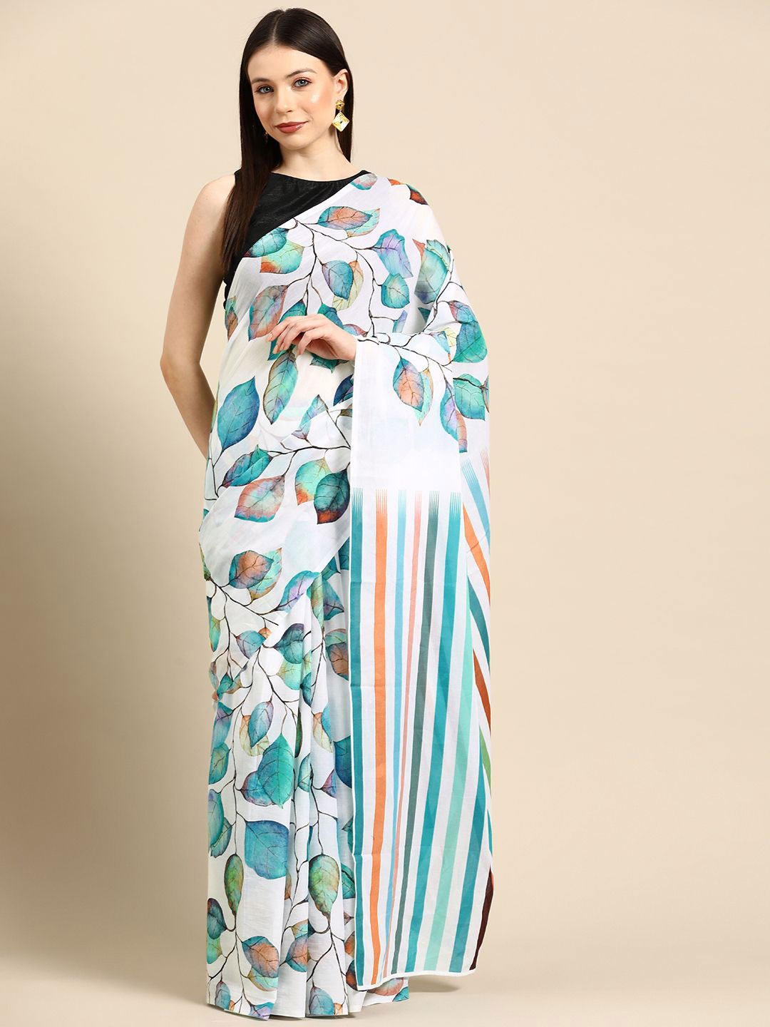 

BUTA BUTI Floral Pure Cotton Saree, White