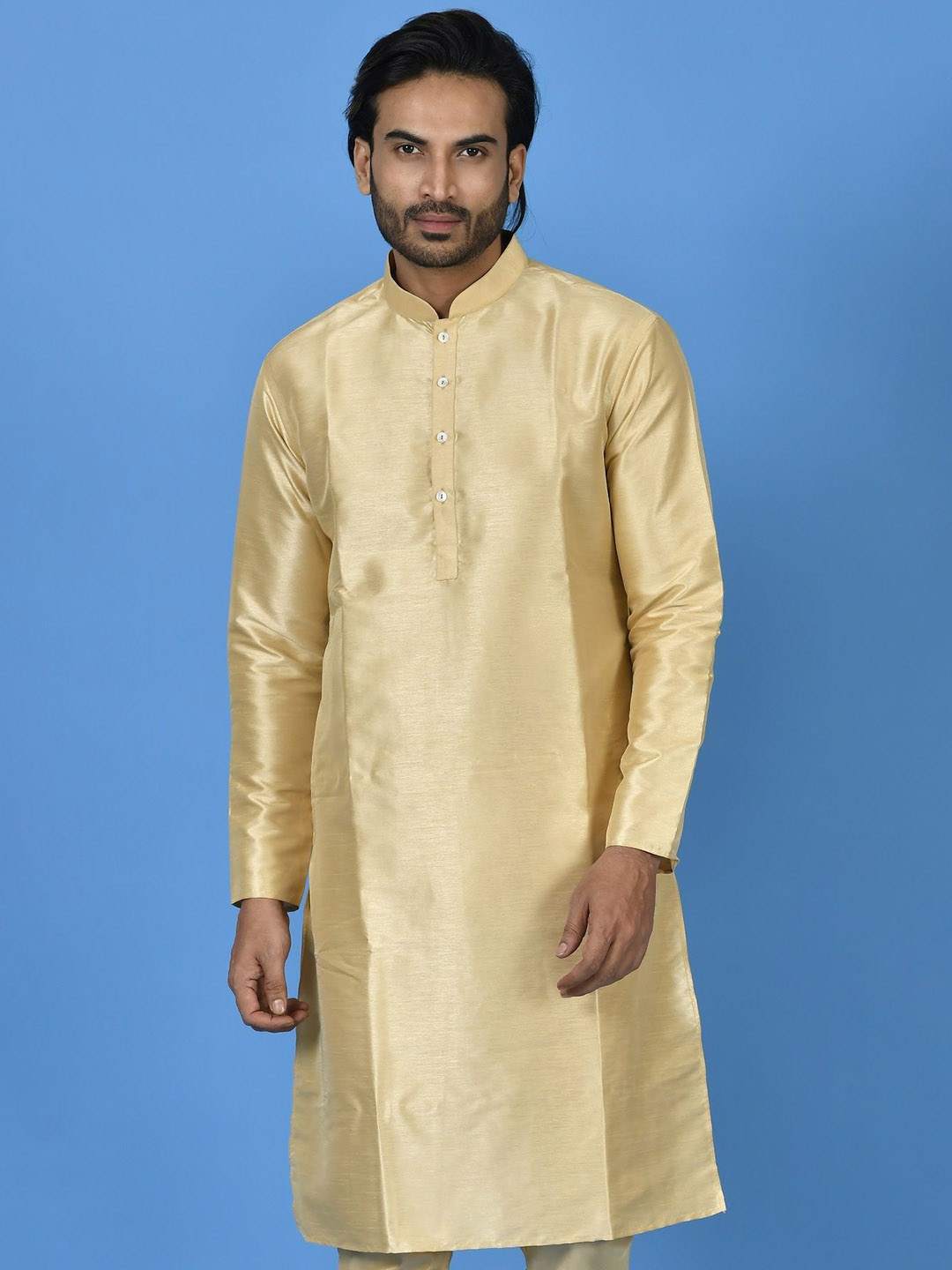 

Sayisha Mandarin Collar Long Sleeves Silk Straight kurta, Beige