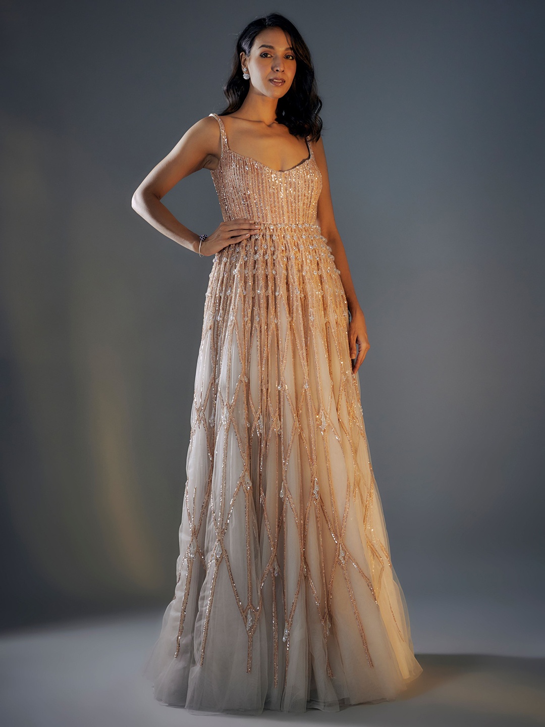 

Masumi Mewawalla Embellished Net Gown Maxi Dress, Beige