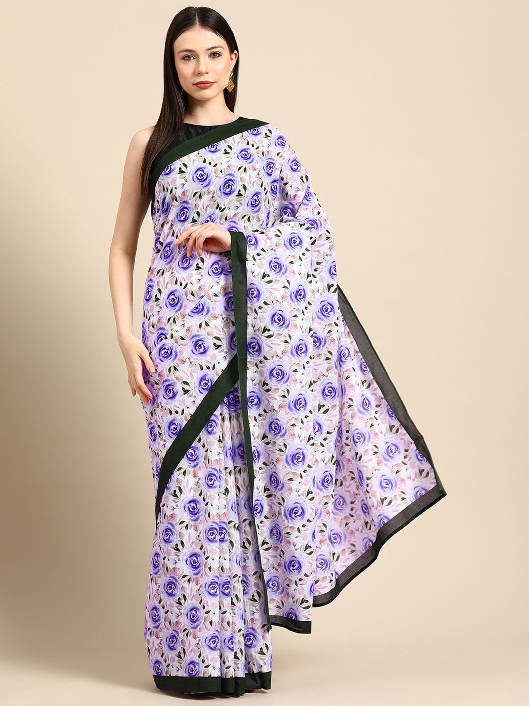 

BUTA BUTI Floral Pure Cotton Saree, Violet