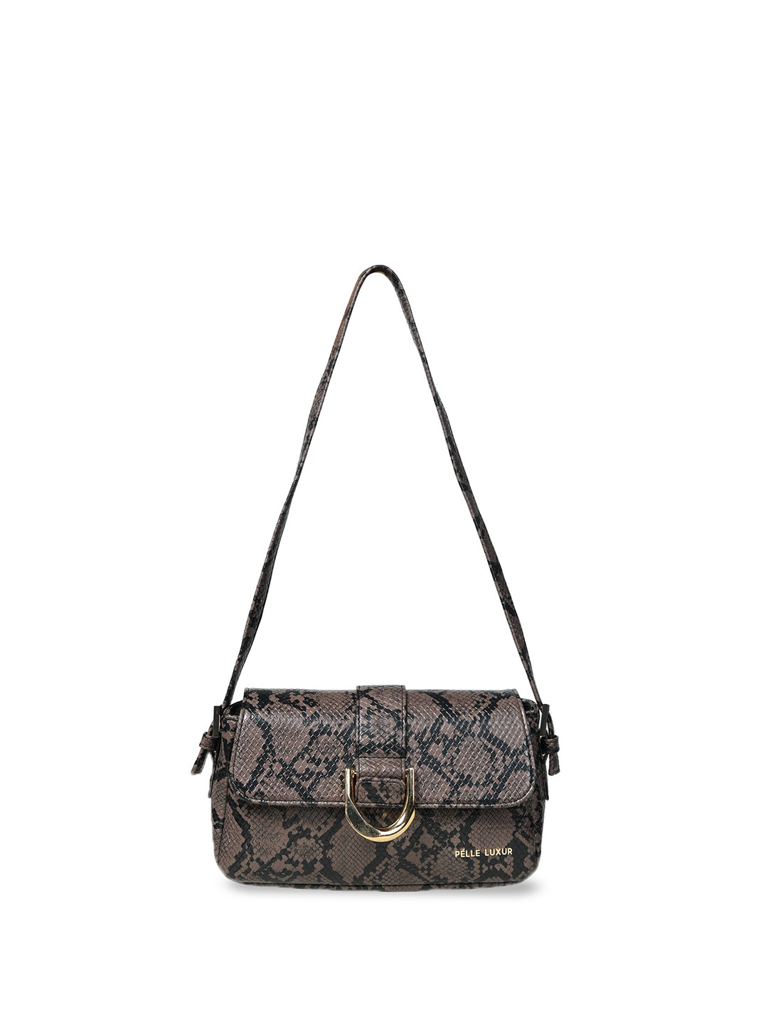 

PELLE LUXUR Printed PU Structured Sling Bag, Brown