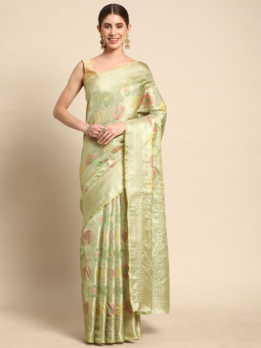 

KIMISHA Woven Design Zari Organza Kanjeevaram Saree, Green