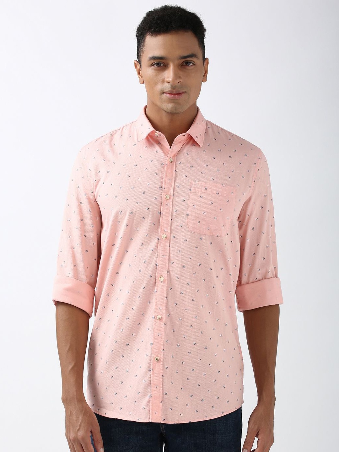 

Peter England Men Spread Collar Conversational Printed Cotton Slim Fit Casual Shirt, Pink