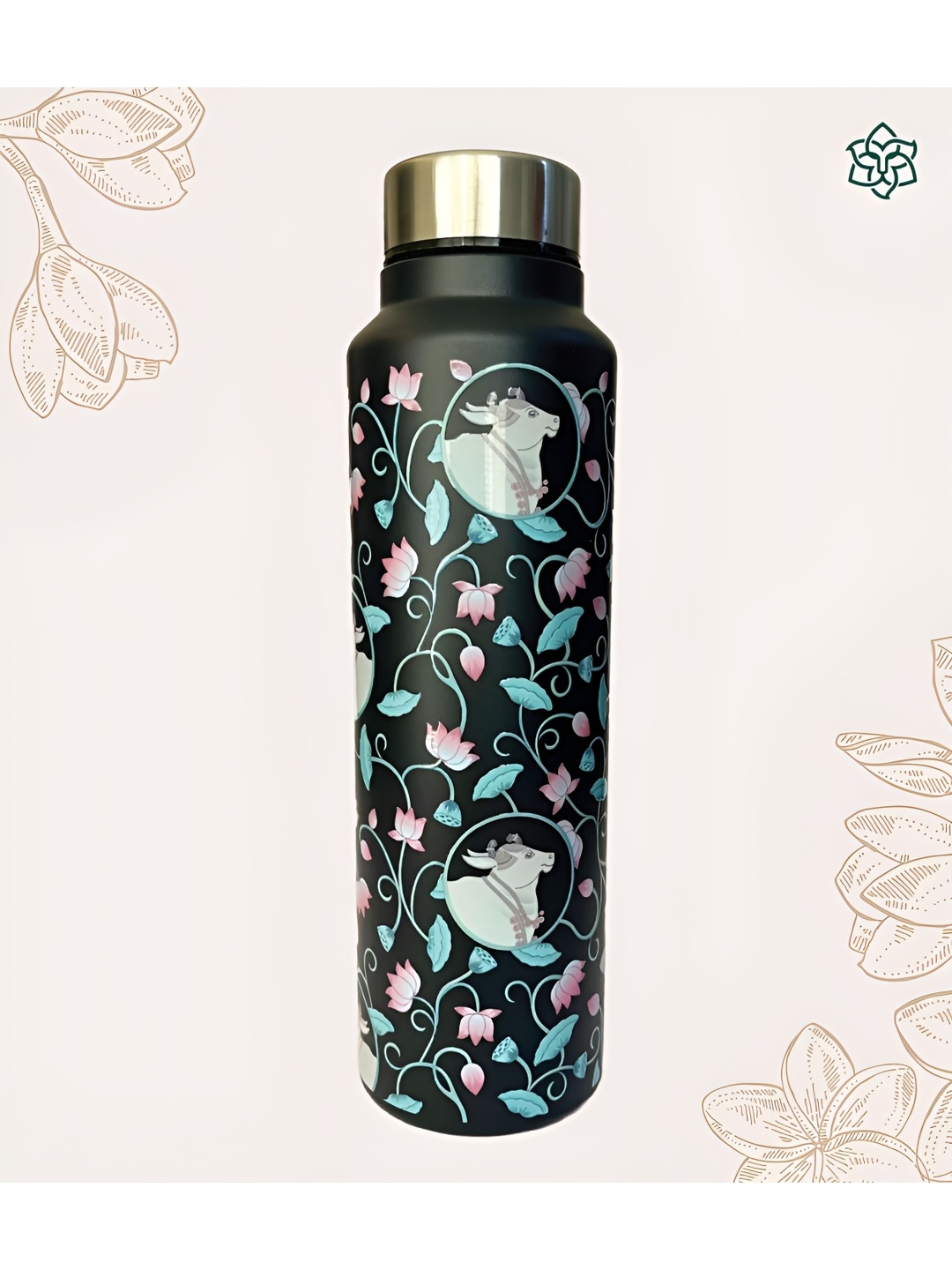 

MAATIR DESIGNS Black & Green Single Stainless Steel Printed Single Wall Vacuum Water Bottle