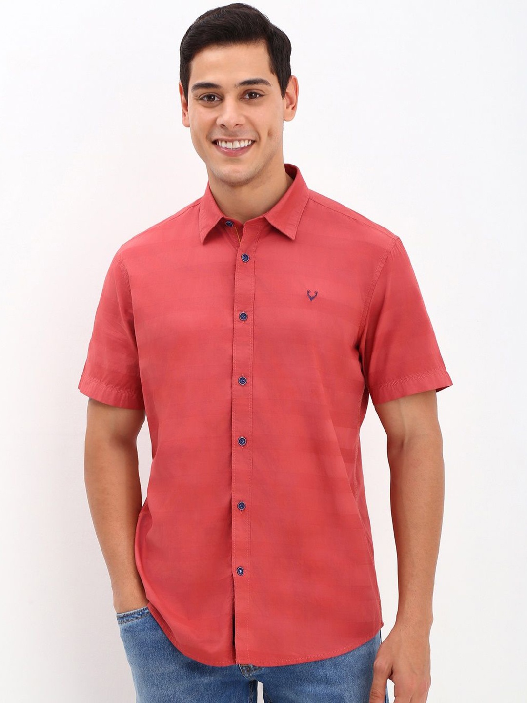 

Allen Solly Men Custom Spread Collar Striped Cotton Casual Shirt, Pink