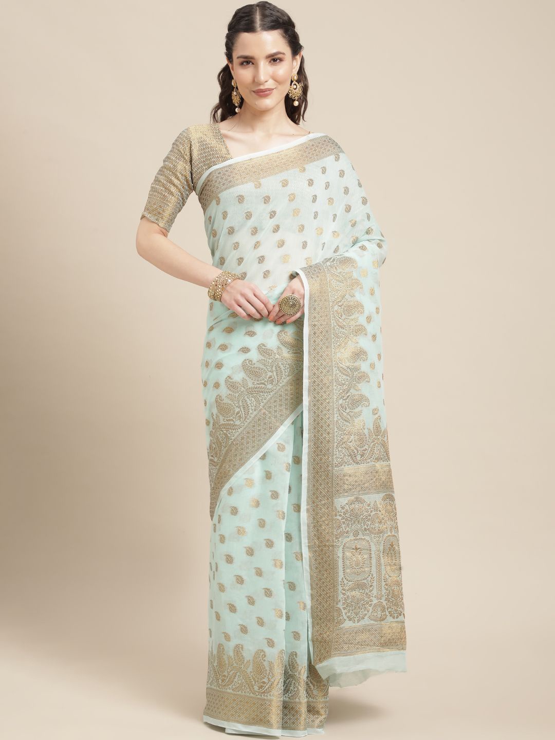 

KIMISHA Paisley Zari Kanjeevaram Saree, Blue