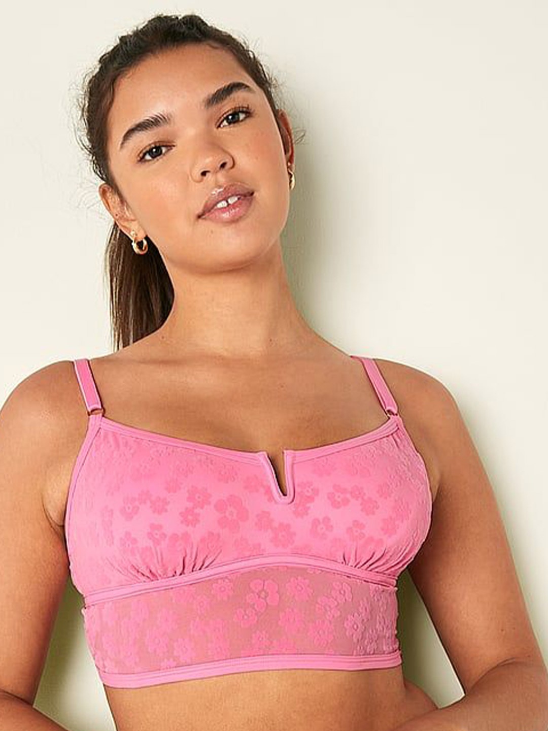 

Victoria's Secret Floral Bralette Bra Medium Coverage Lightly Padded, Pink