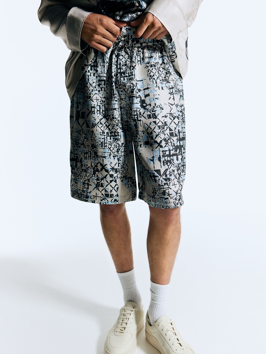 

H&M Graphic-Printed Pull-On Shorts, Beige