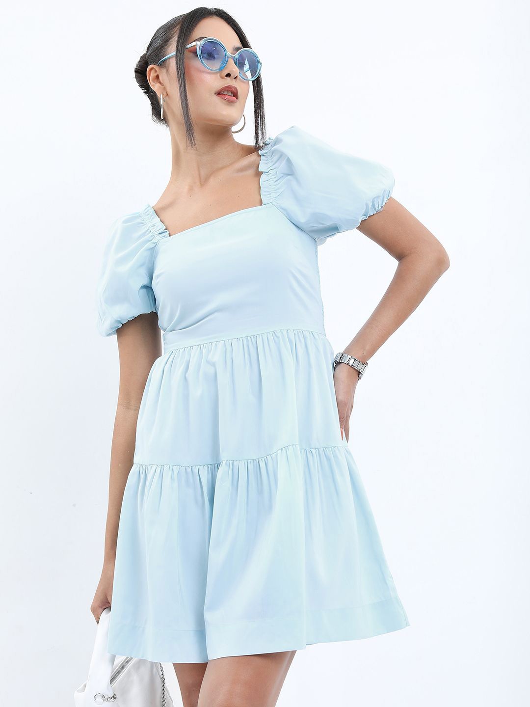 

Tokyo Talkies Puff Sleeve A-Line Mini Dress, Blue