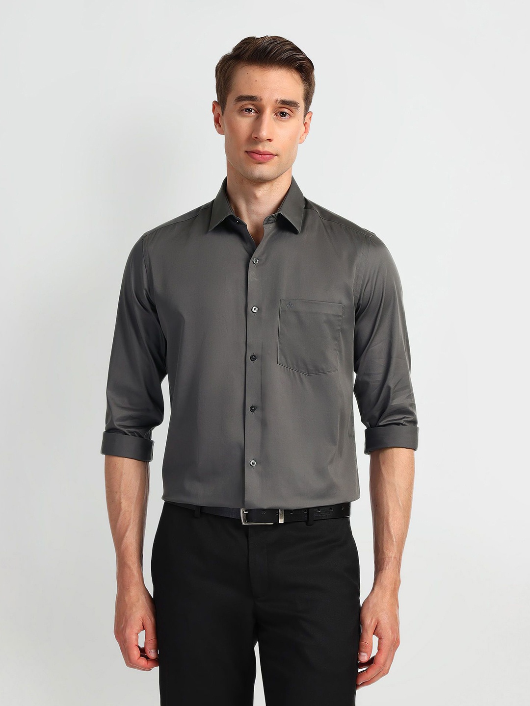 

Arrow Men Spread Collar Solid Cotton Slim Fit Formal Shirt, Grey