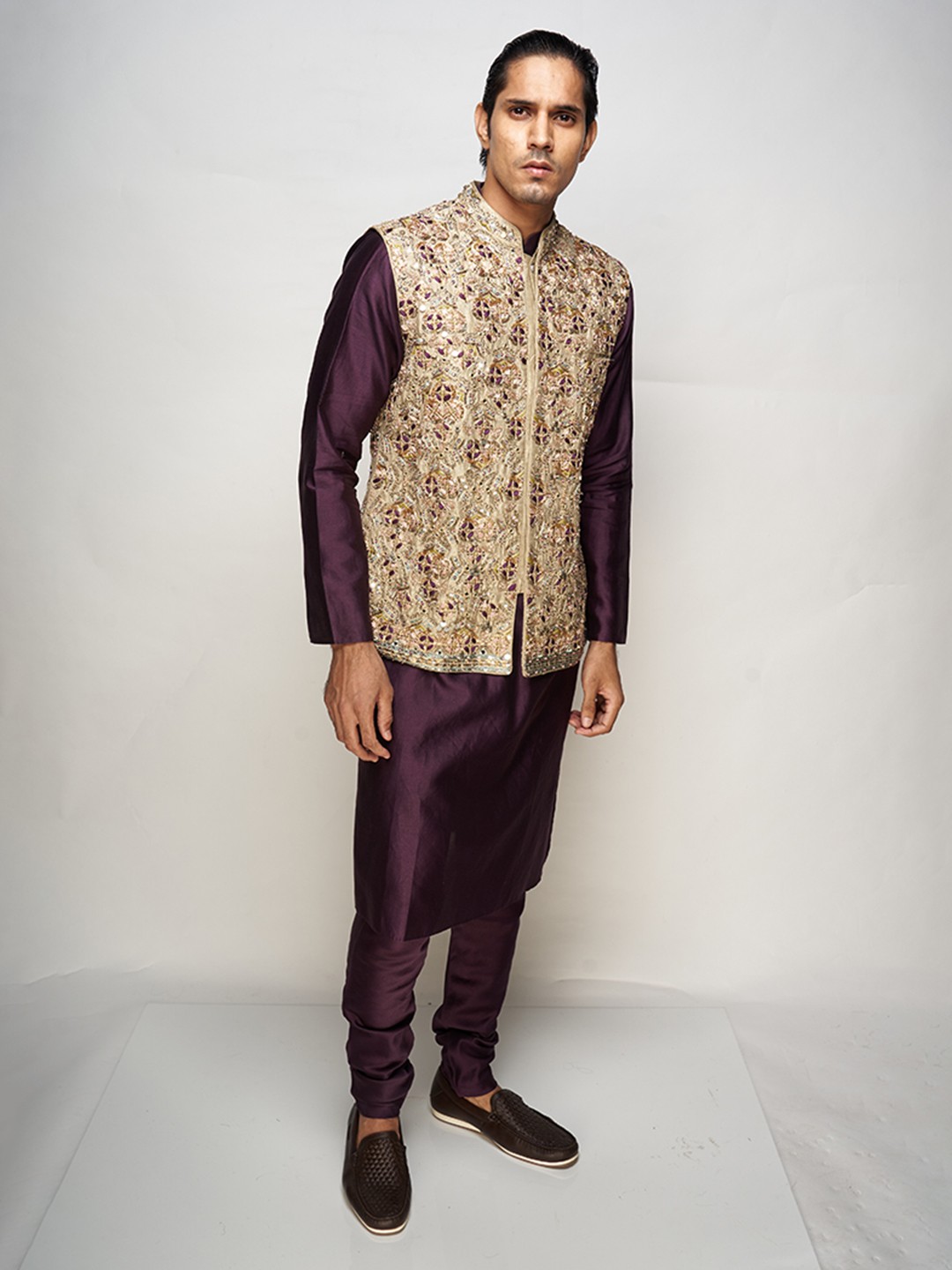 

PS MEN BY PAYAL SINGHAL Men Regular Kurta with Churidar, Purple