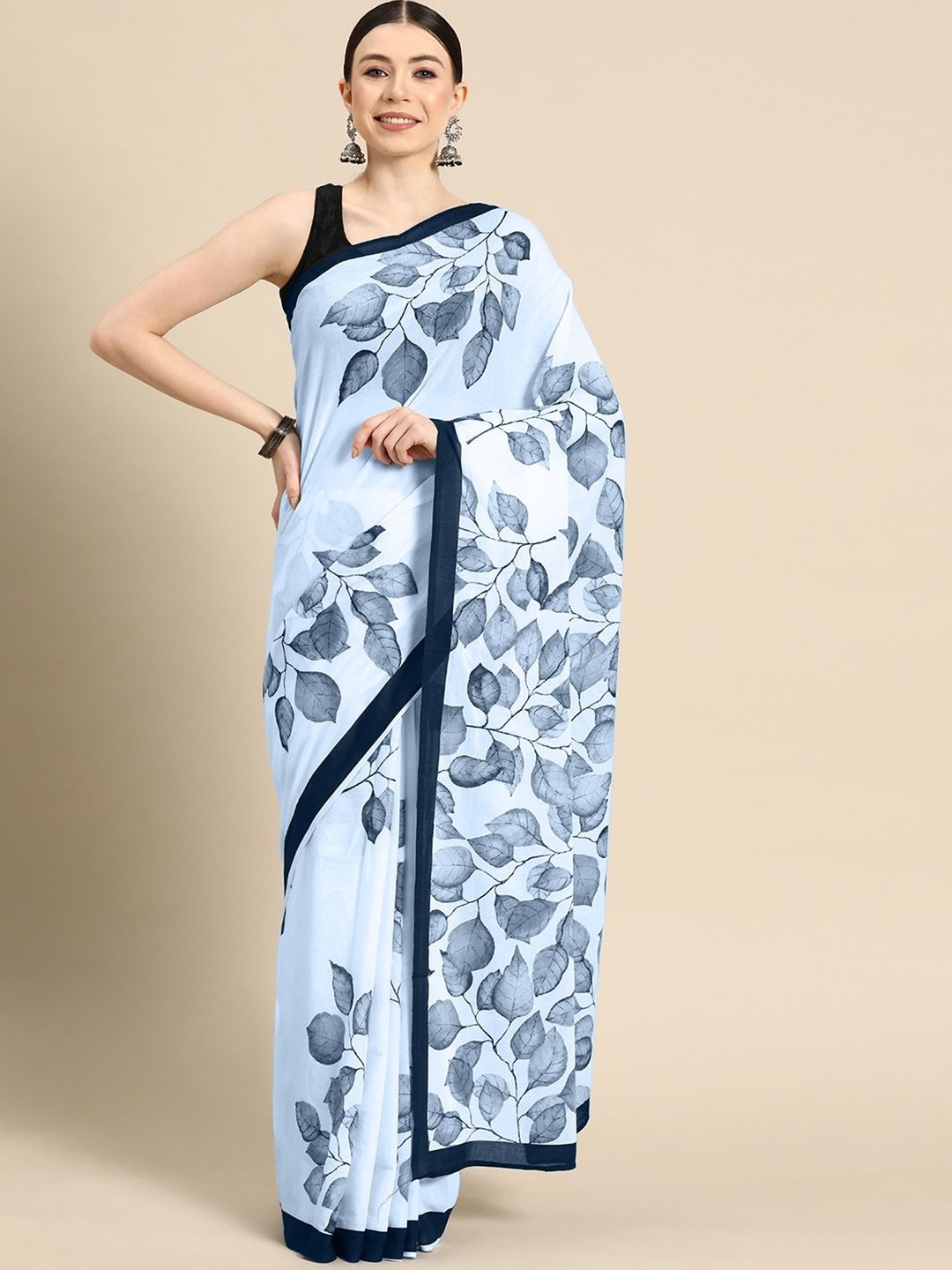 

BUTA BUTI Women Floral Printed Pure Cotton Saree, Blue