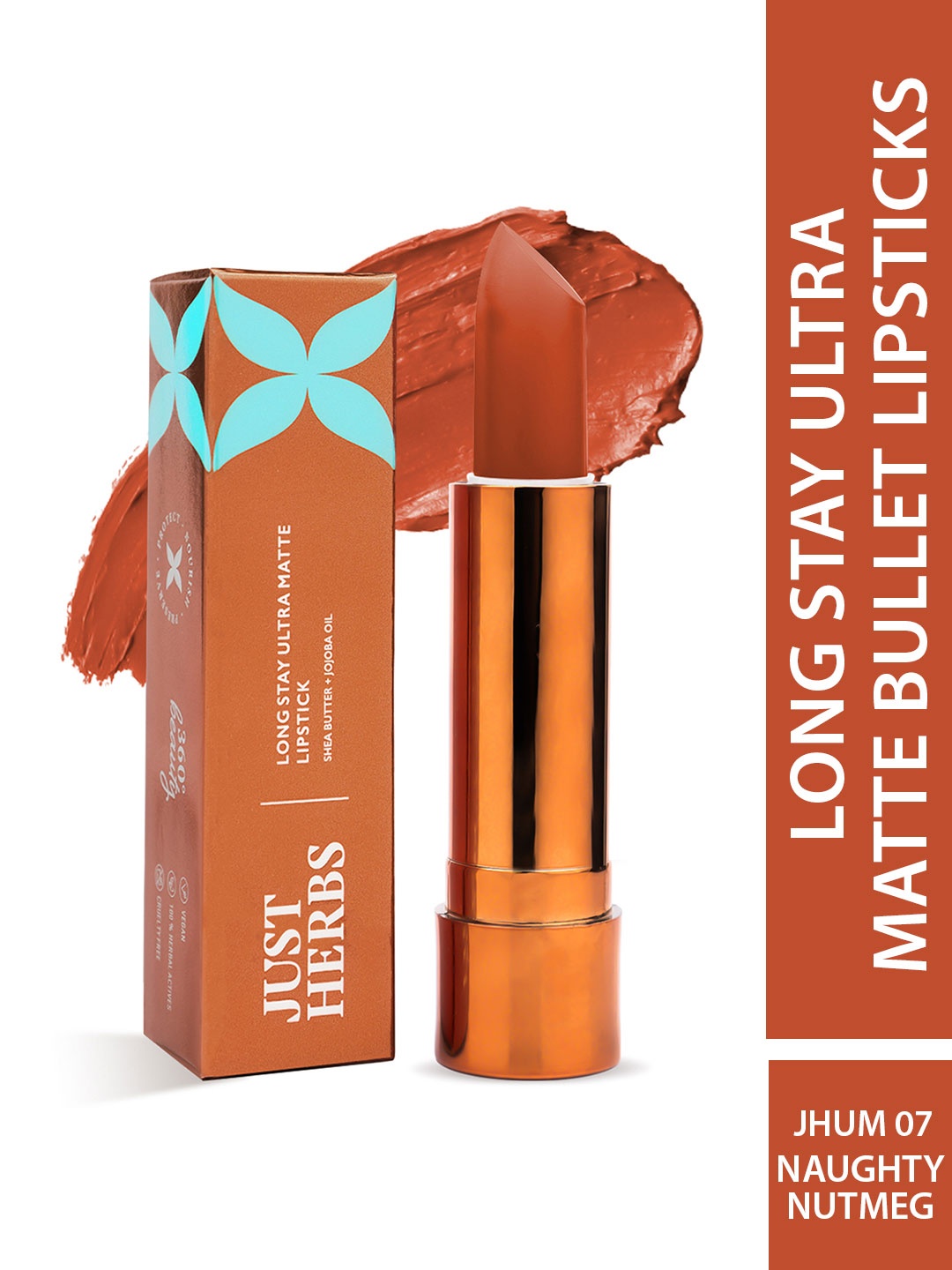 

Just Herbs Long Stay Ultra Matte Lipstick with Shea Butter 4g - Naughty Nutmeg 07, Brown