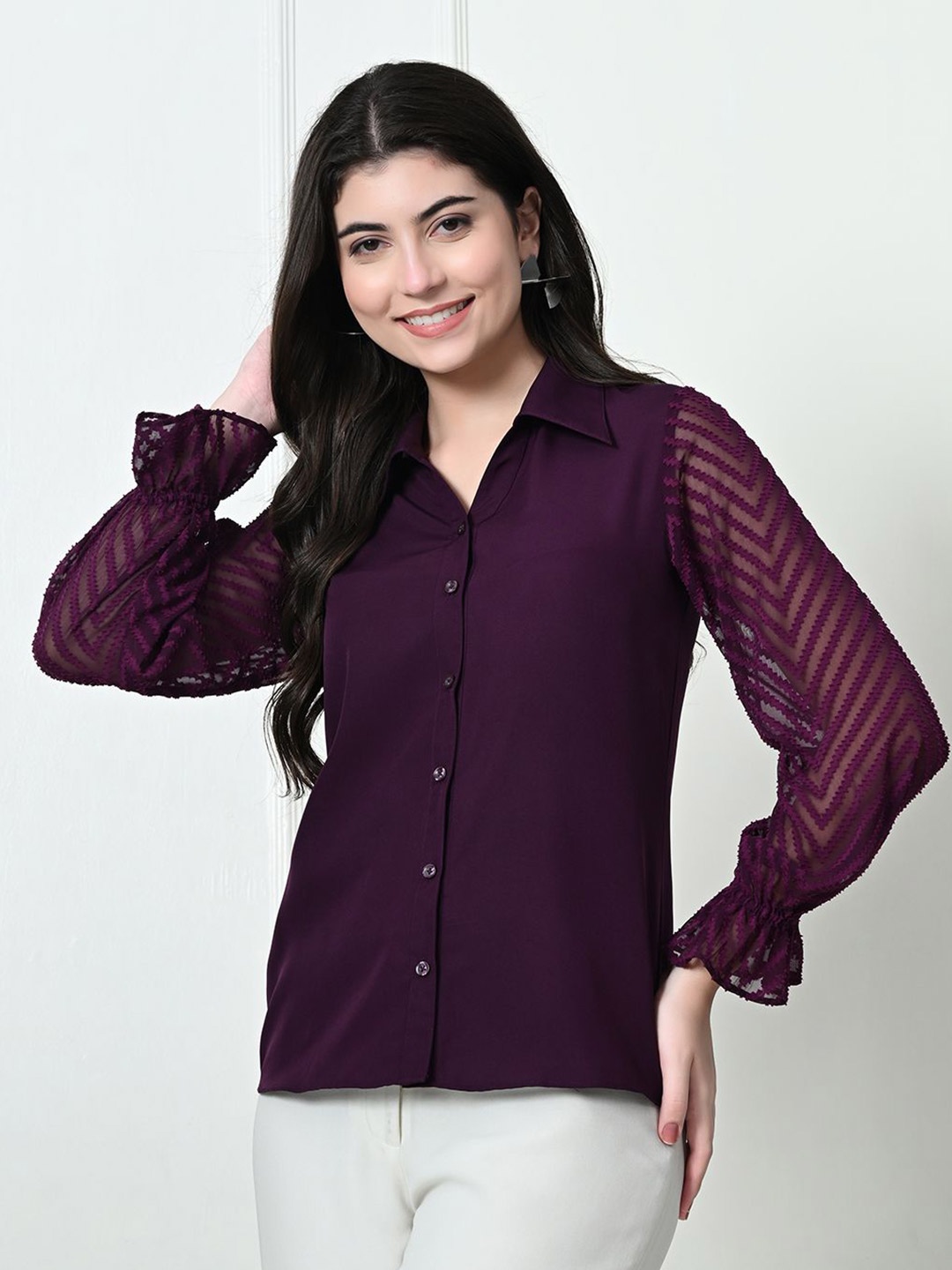 

Tushita Women Self Design Shirt Style Top, Purple