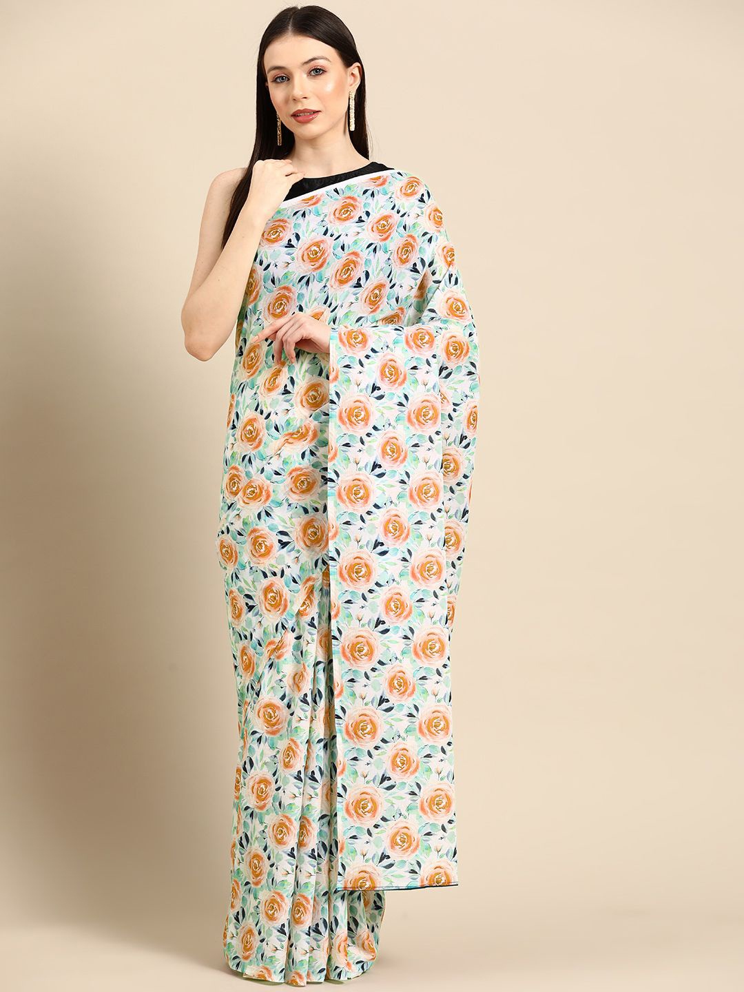 

BUTA BUTI Women Floral Printed Pure Cotton Saree, White