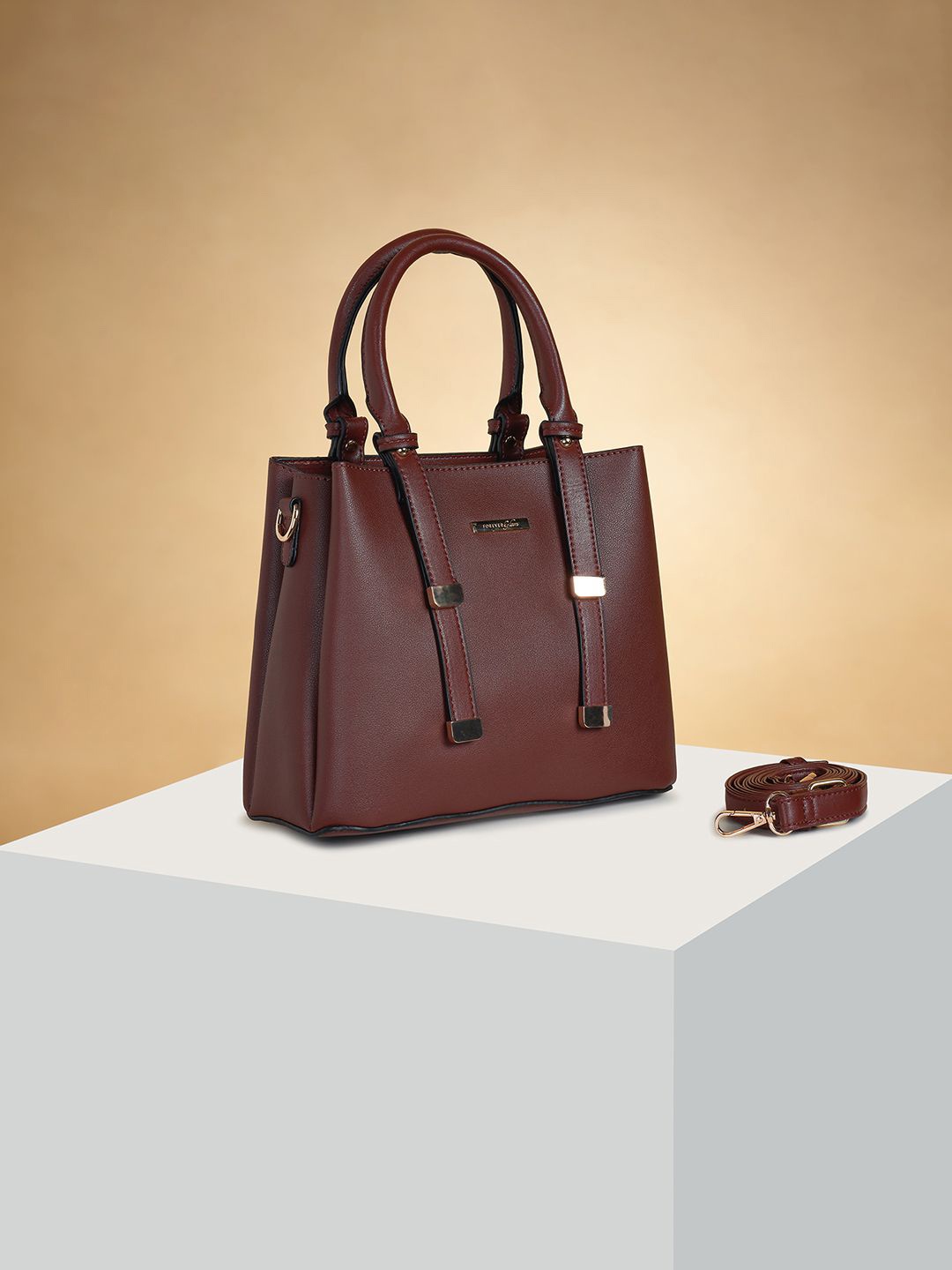 

Forever Glam by Pantaloons PU Structured Handheld Bag with Applique, Brown