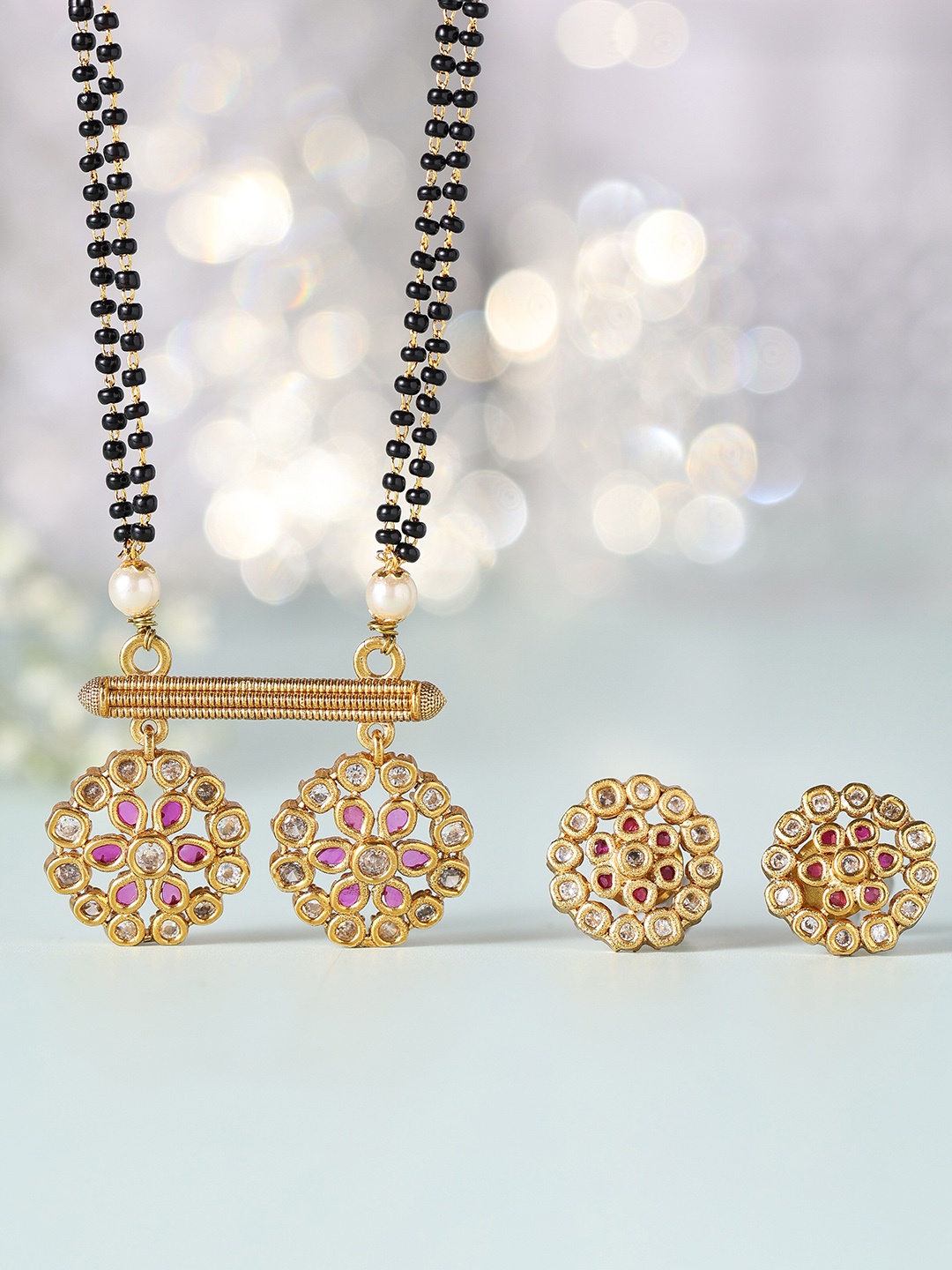 

Vriksham Gold-Plated Stones Studded & Beads Mangalsutra