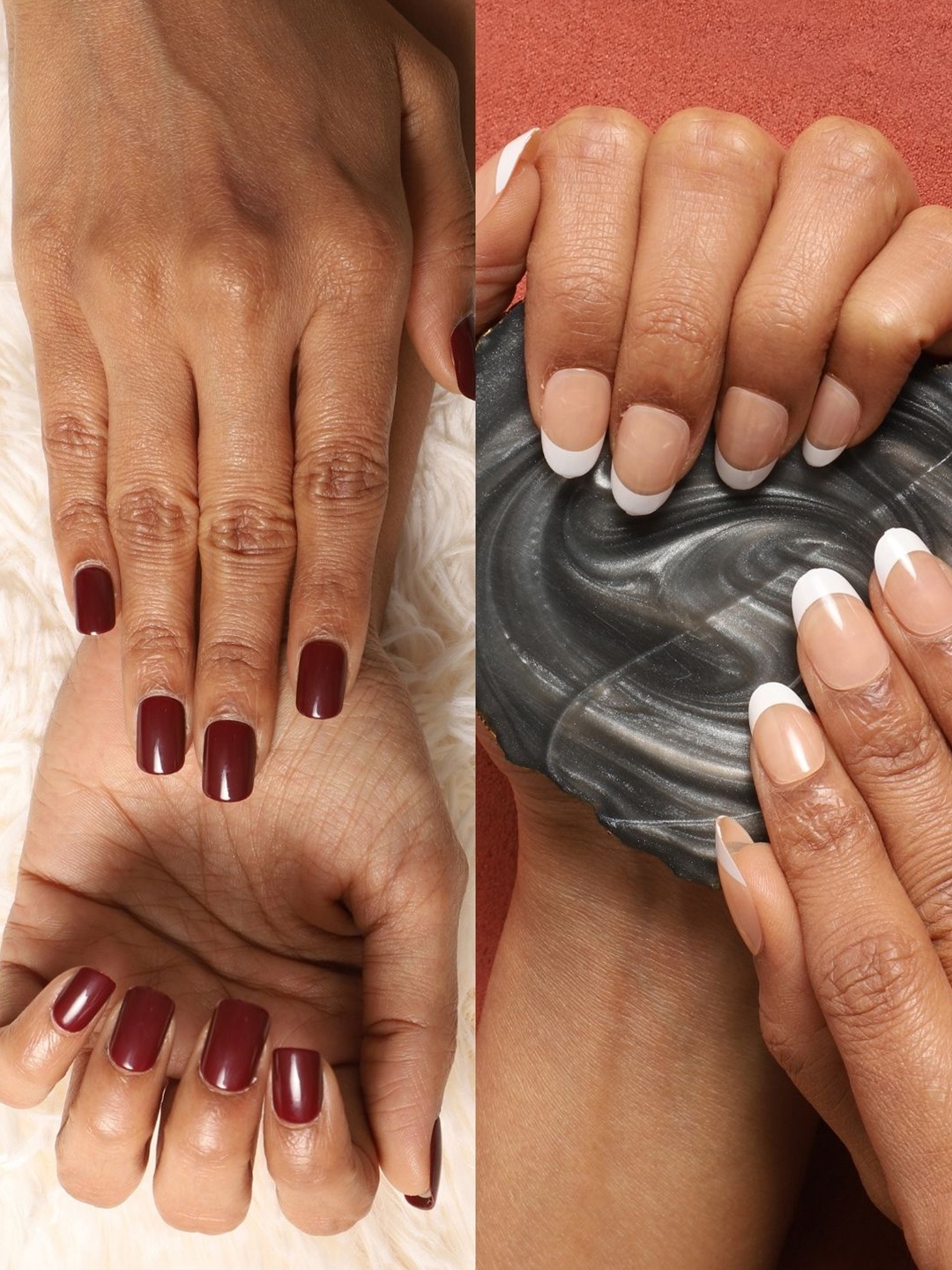 

LICK Pack Of 2 Acrylic Press on Nails With Quick Dry Nail Glue - Ivory & Cherry Wood, Beige