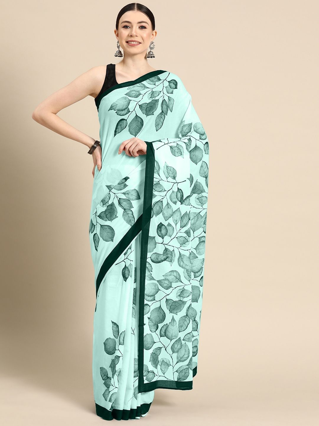 

BUTA BUTI Floral Pure Cotton Saree, Sea green