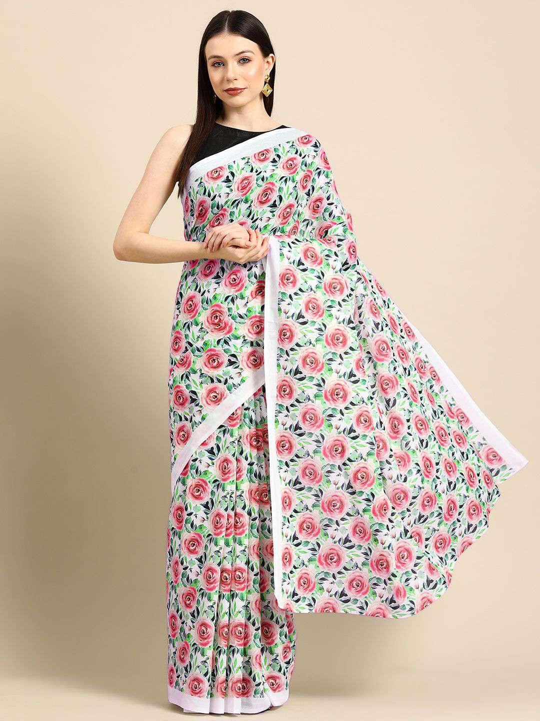 

BUTA BUTI Floral Pure Cotton Saree, Red