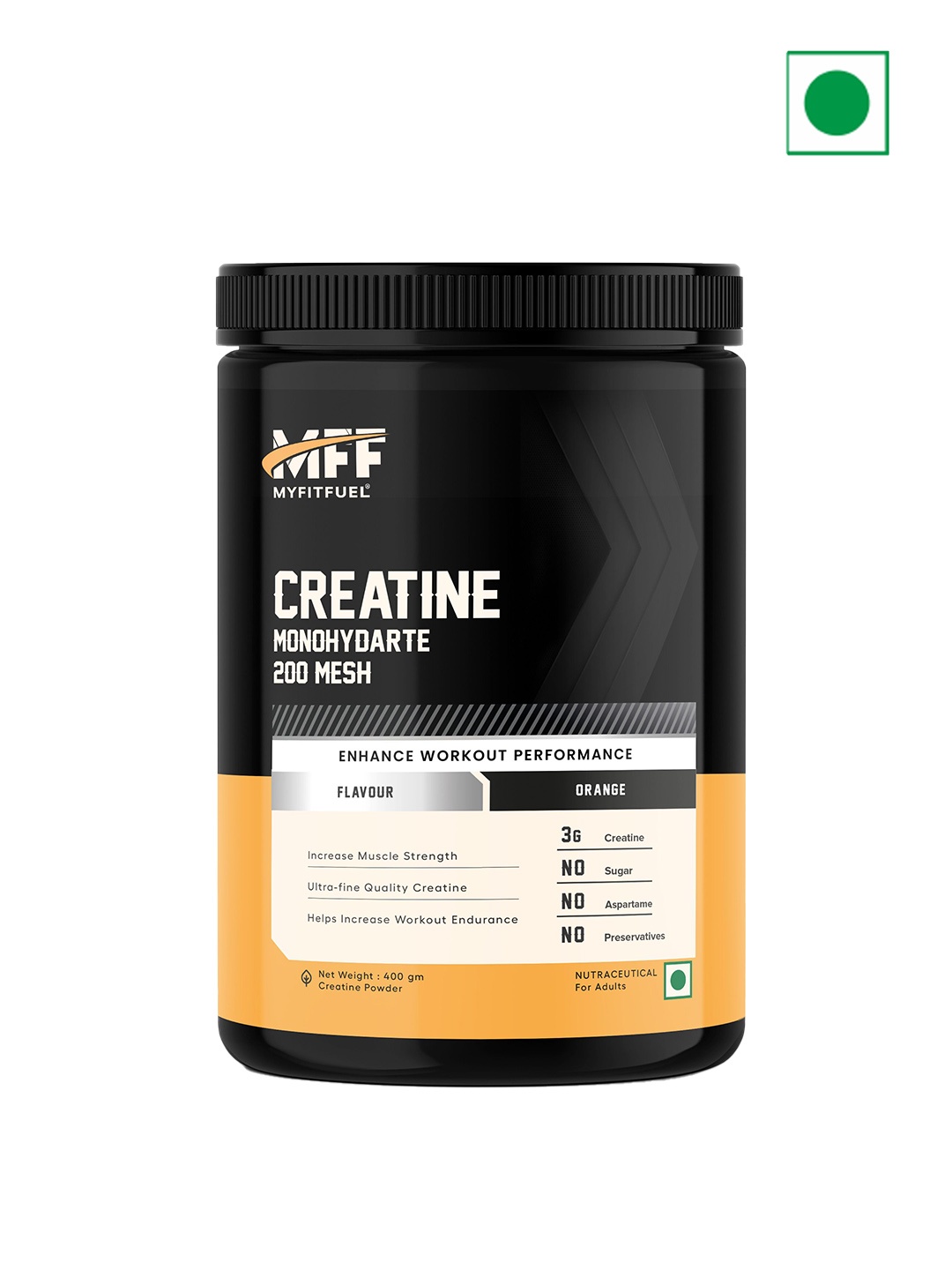 

MyFitFuel MFF Creatine Monohydrate 200 Mesh Creatine Suppliment-400 g- Orange Flavour, Cream