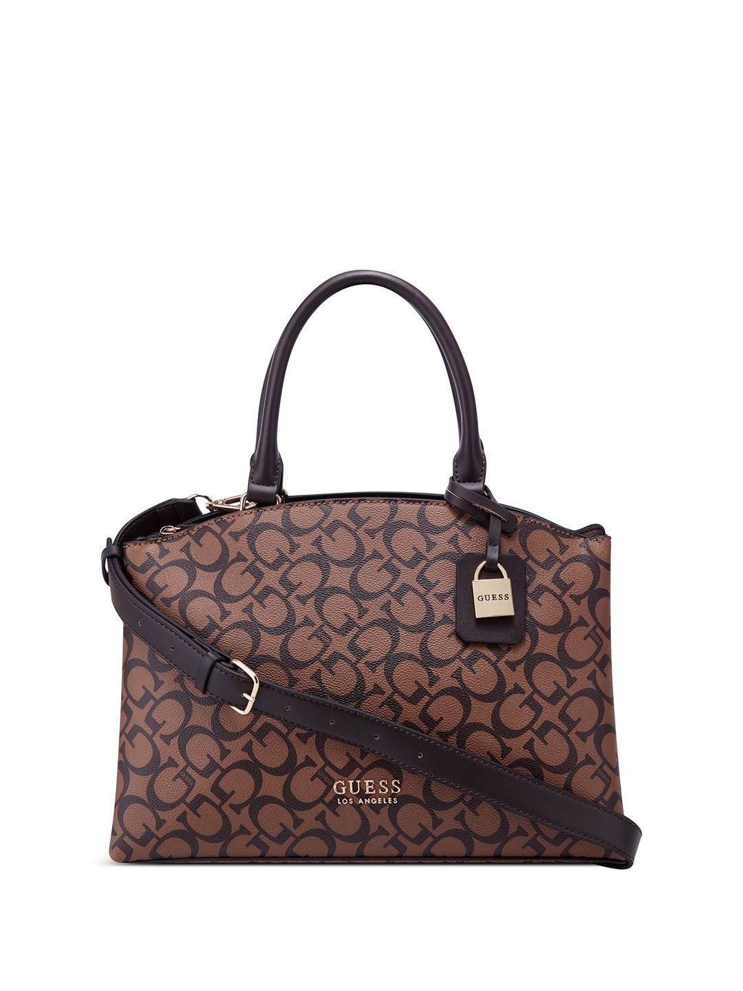 

GUESS Printed Structured Satchel with Quilted, Brown