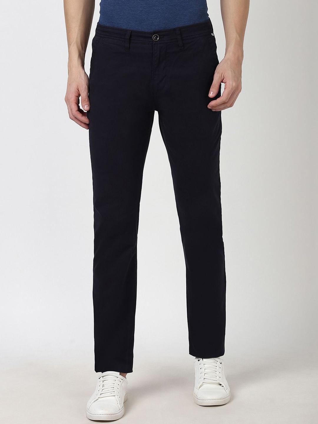

Peter England Men Slim Fit Trousers, Navy blue