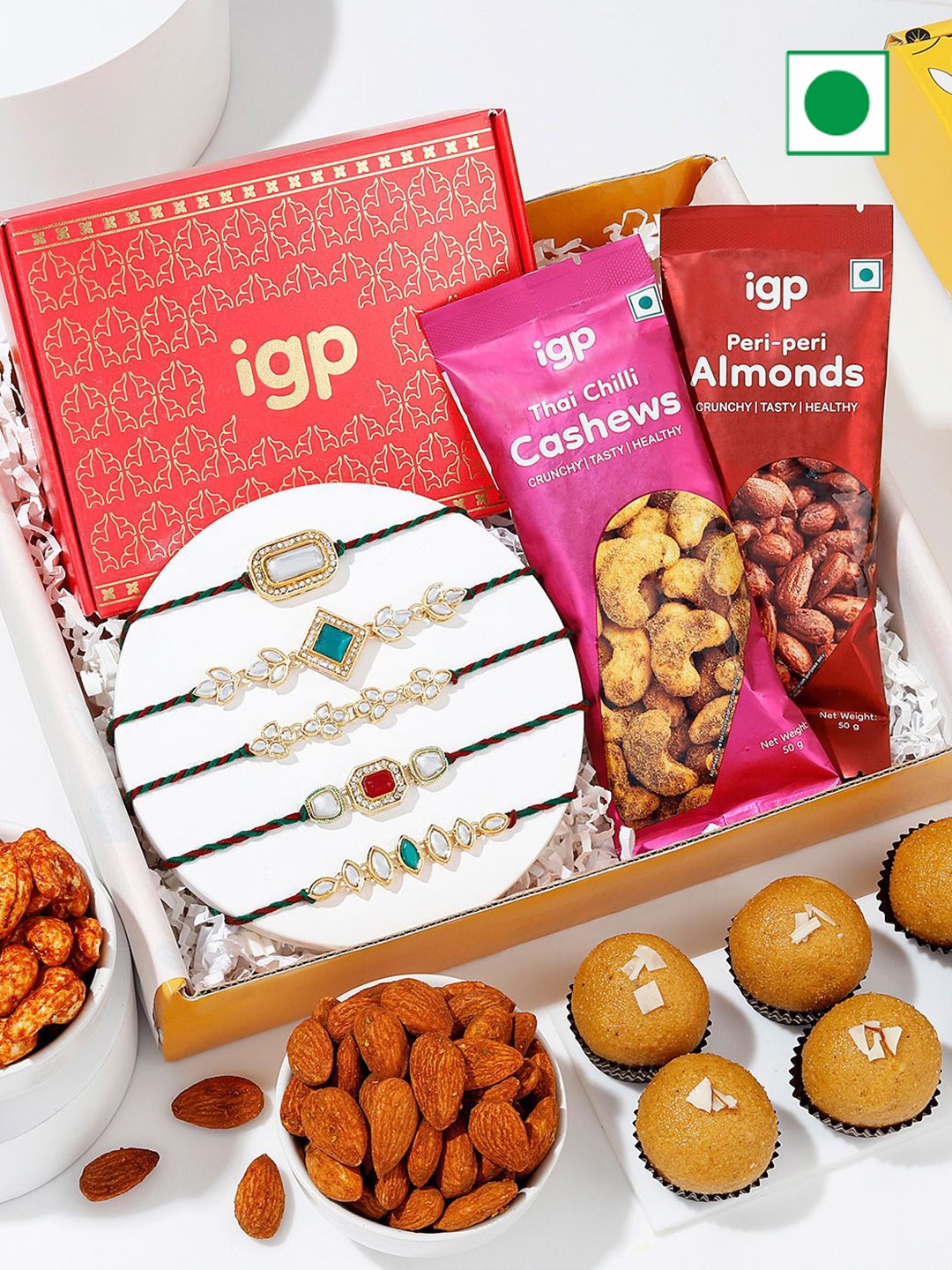 

IGP 10-Pcs Traditional Sweets & Rakhi Gifts Set, Red