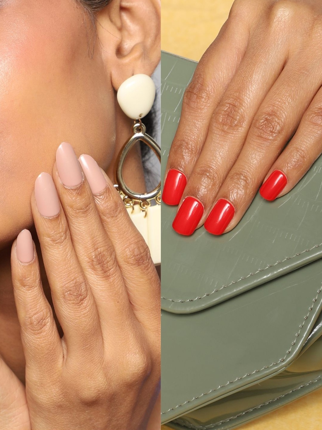 

LICK Pack Of 2 French Manicure Press on Nails With Quick Dry Glue - True Red & Rose Beige