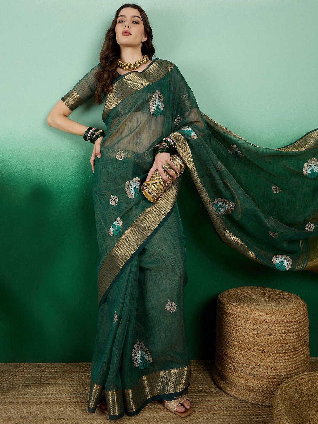 

MySilkLove Woven Design Zari Organza Saree, Green