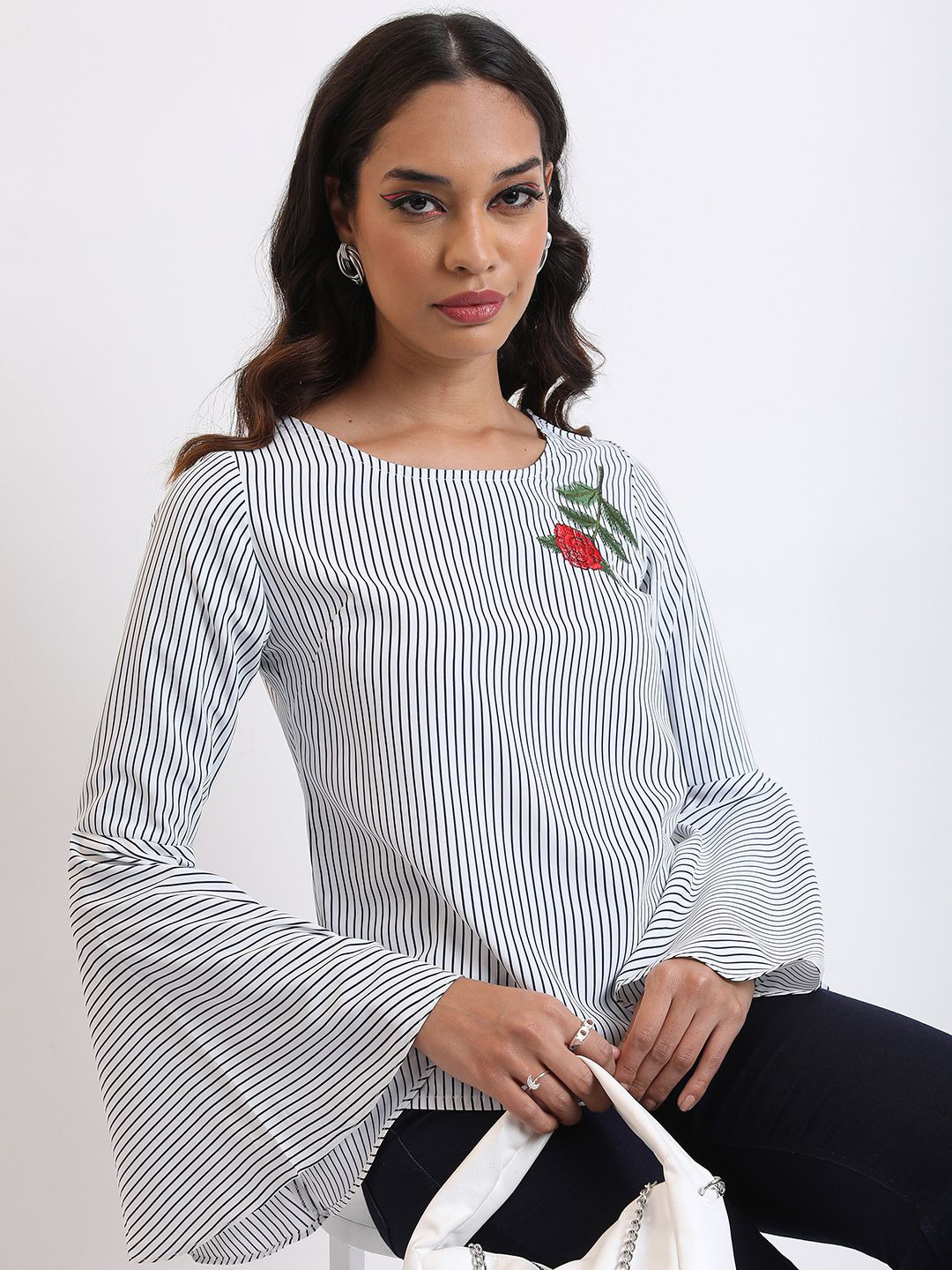 

Tokyo Talkies Print Bell Sleeve Top, White