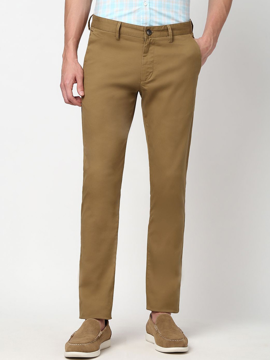 

Peter England Men Cotton Regular Fit Chinos Trousers, Khaki